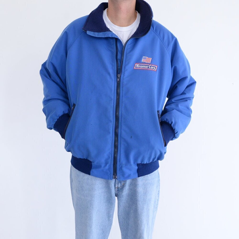 Vintage 90S Sportsmaster Blue Navy Zip Up Fleece Lined Nautical Jacket XXL